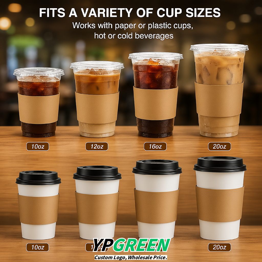Kraft Brown Kraft Paper Coffee Cup Sleeves For 10, 12, 16, 20 oz Paper & Plastic Cups Factory