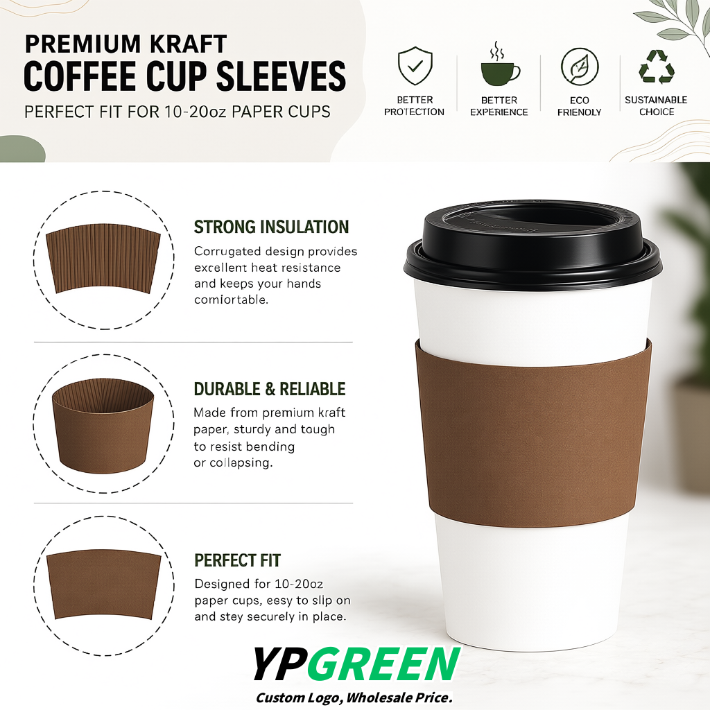 Kraft Brown Kraft Paper Coffee Cup Sleeves For 10, 12, 16, 20 oz Paper & Plastic Cups Factory