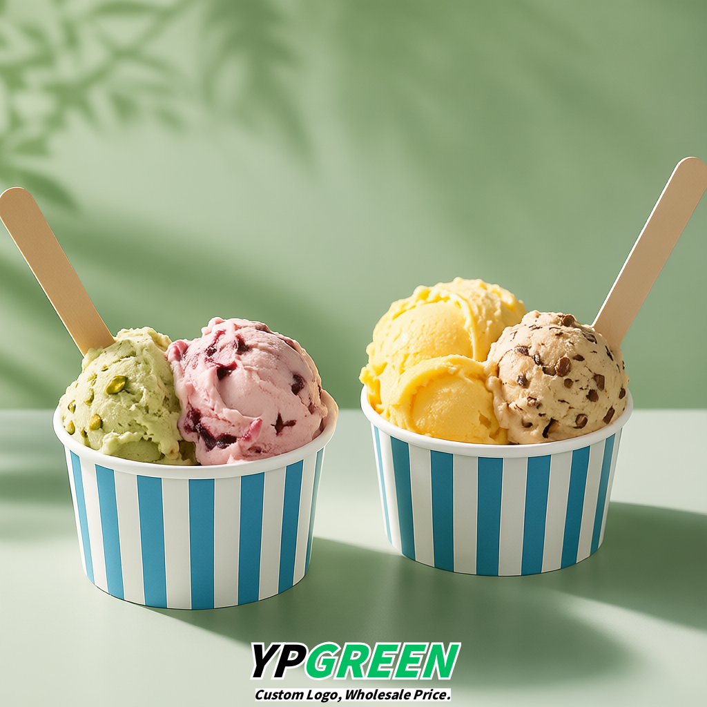Lake Blue Paper Gelato Takeaway Cup 2-10oz Disposable Ice Cream Bowls with Lids Factory