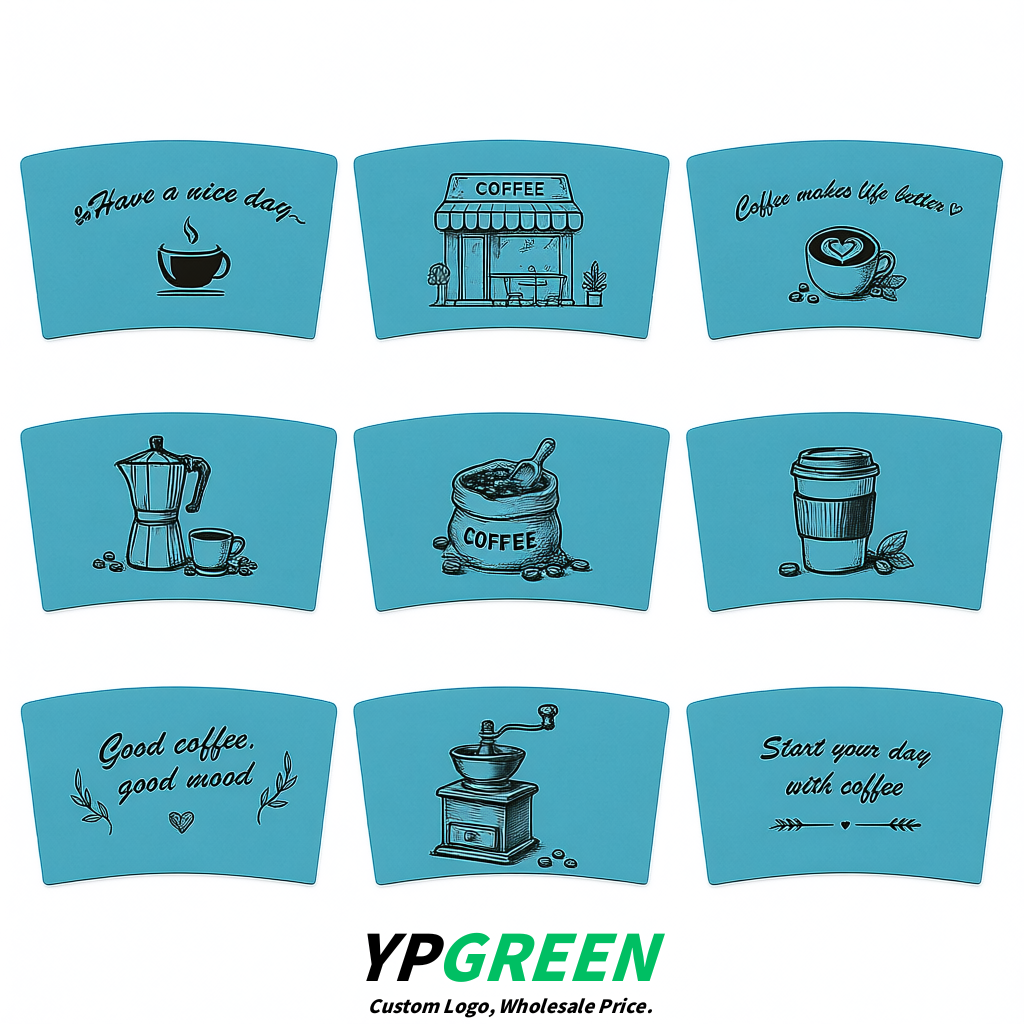 Lake Blue Kraft Paper Coffee Cup Sleeves For 10, 12, 16, 20 oz Paper & Plastic Cups Factory
