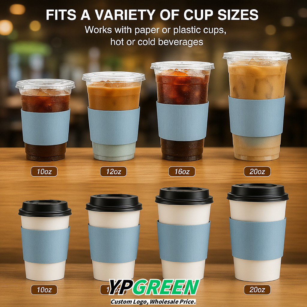 Lake Blue Kraft Paper Coffee Cup Sleeves For 10, 12, 16, 20 oz Paper & Plastic Cups Factory
