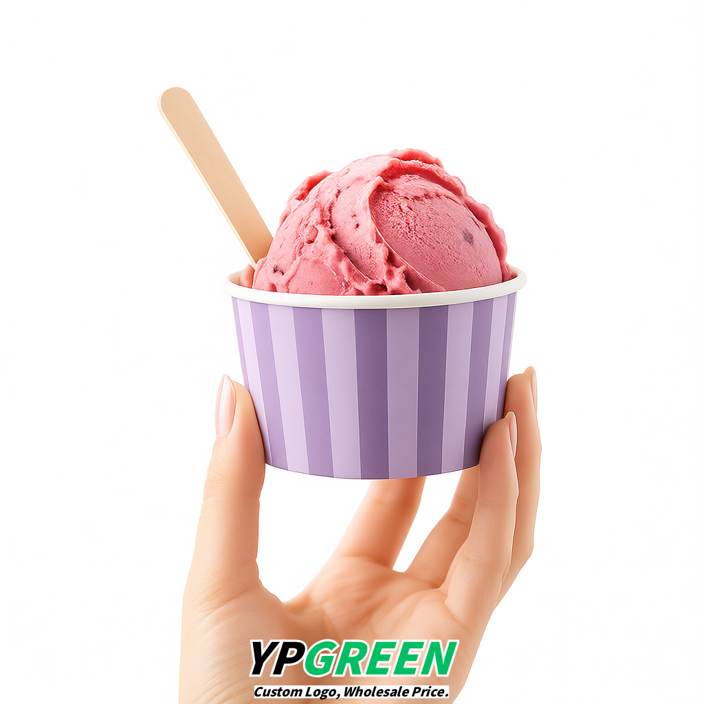 Lavender Paper Gelato Takeaway Cup 2-10oz Disposable Ice Cream Bowls with Lids Factory
