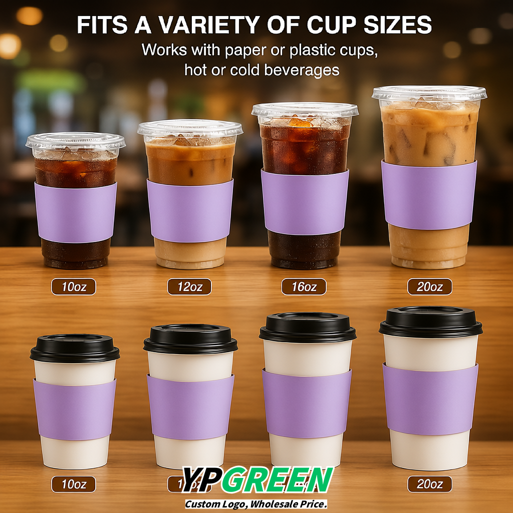 Lavender Kraft Paper Coffee Cup Sleeves For 10, 12, 16, 20 oz Paper & Plastic Cups Factory