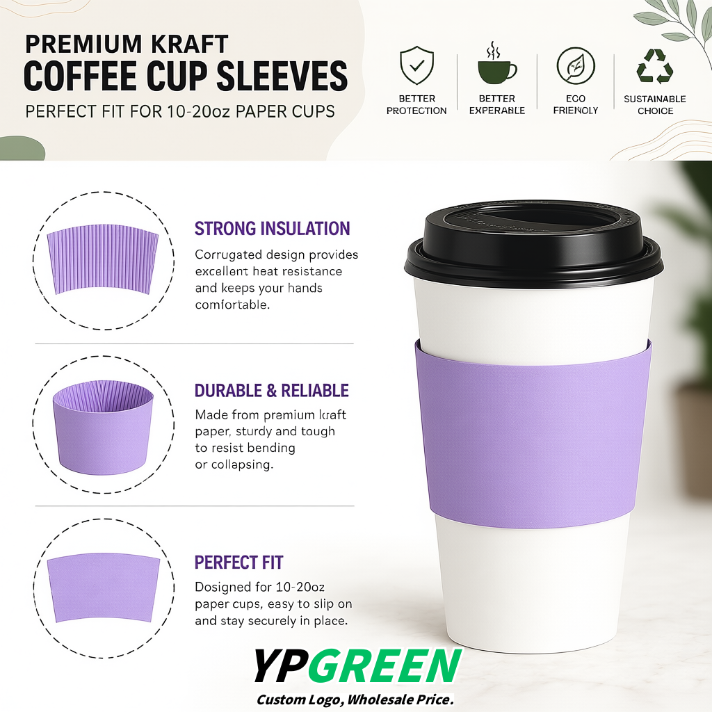 Lavender Kraft Paper Coffee Cup Sleeves For 10, 12, 16, 20 oz Paper & Plastic Cups Factory