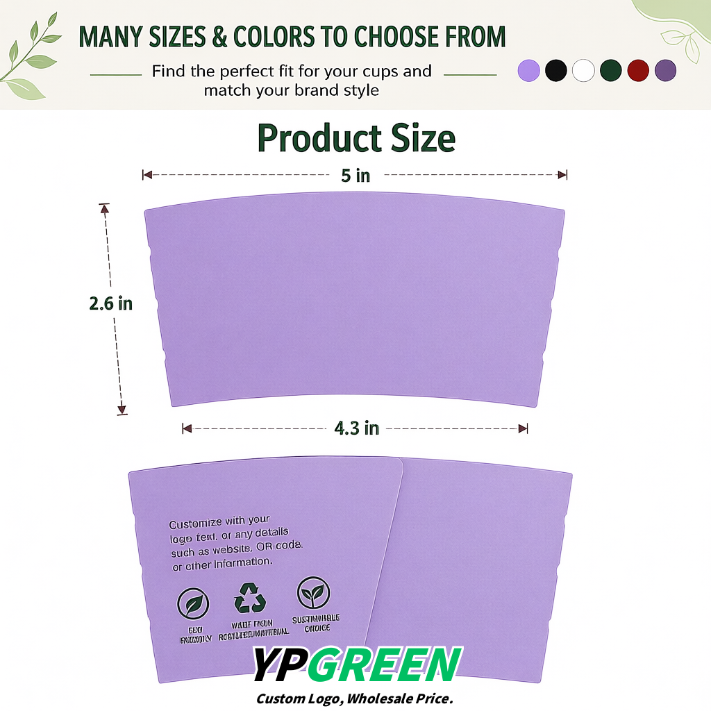 Lavender Kraft Paper Coffee Cup Sleeves For 10, 12, 16, 20 oz Paper & Plastic Cups Factory