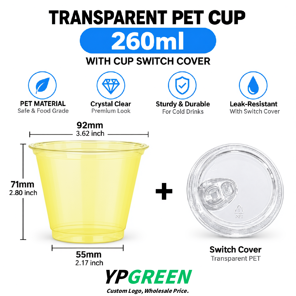 Lemon Yellow Iced Latte Plastic Cup 260ml Disposable Clear Cup 9.2×5.5×7.1cm