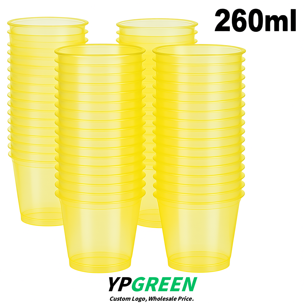 Lemon Yellow Iced Latte Plastic Cup 260ml Disposable Clear Cup 9.2×5.5×7.1cm