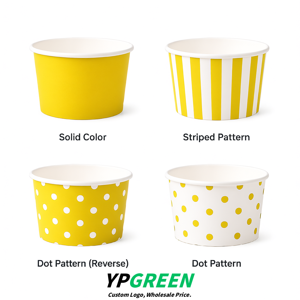 Lemon Yellow Paper Gelato Takeaway Cup 2-10oz Disposable Ice Cream Bowls with Lids Factory