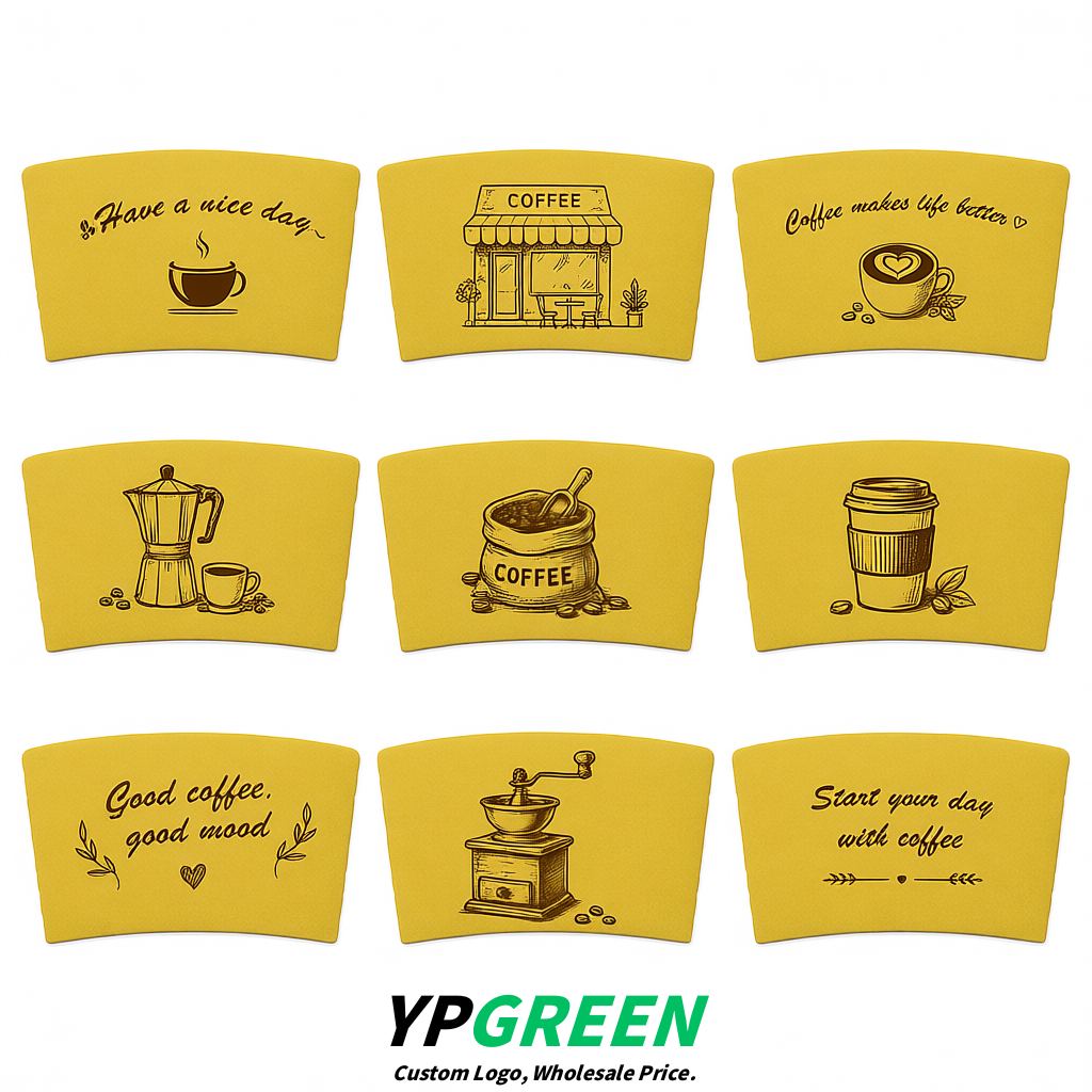 Lemon Yellow Kraft Paper Coffee Cup Sleeves For 10, 12, 16, 20 oz Paper & Plastic Cups Factory