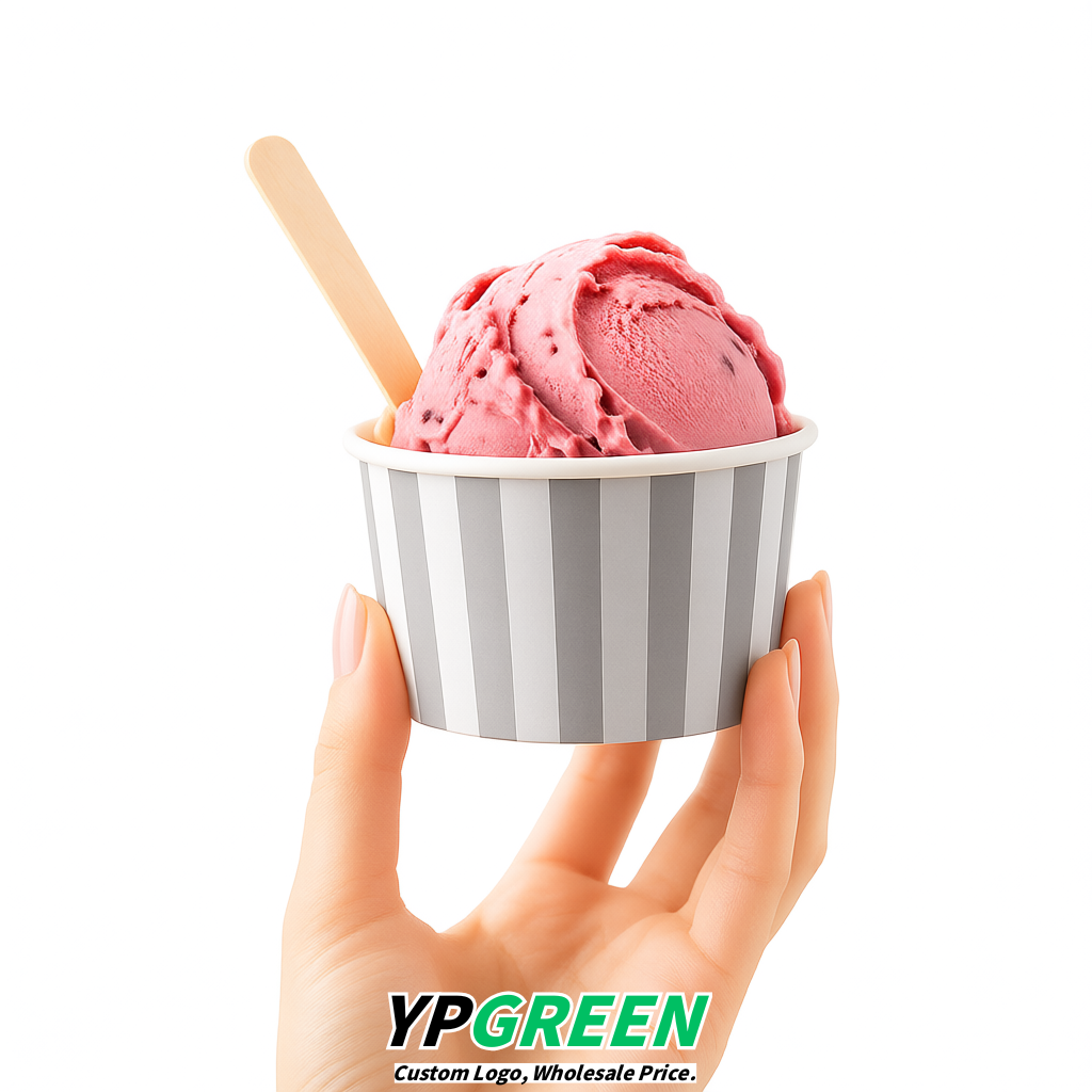 Light Slate Gray Paper Gelato Takeaway Cup 2-10oz Disposable Ice Cream Bowls with Lids Factory