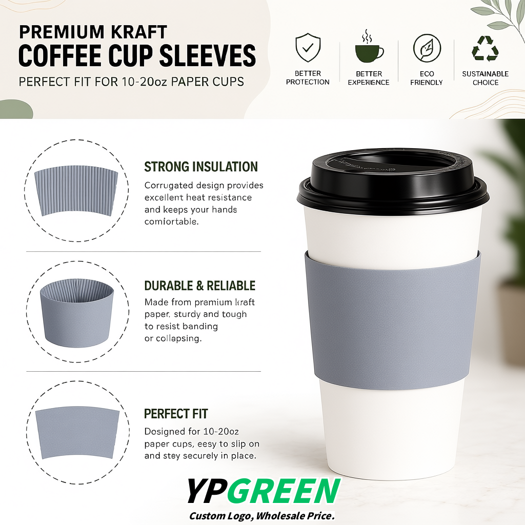 Light Slate Gray Kraft Paper Coffee Cup Sleeves For 10, 12, 16, 20 oz Paper & Plastic Cups Factory
