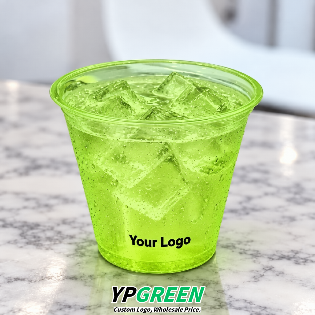 Lime Green Iced Latte Plastic Cup 260ml Disposable Clear Cup 9.2×5.5×7.1cm