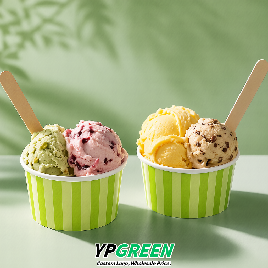 Lime Green Paper Gelato Takeaway Cup 2-10oz Disposable Ice Cream Bowls with Lids Factory