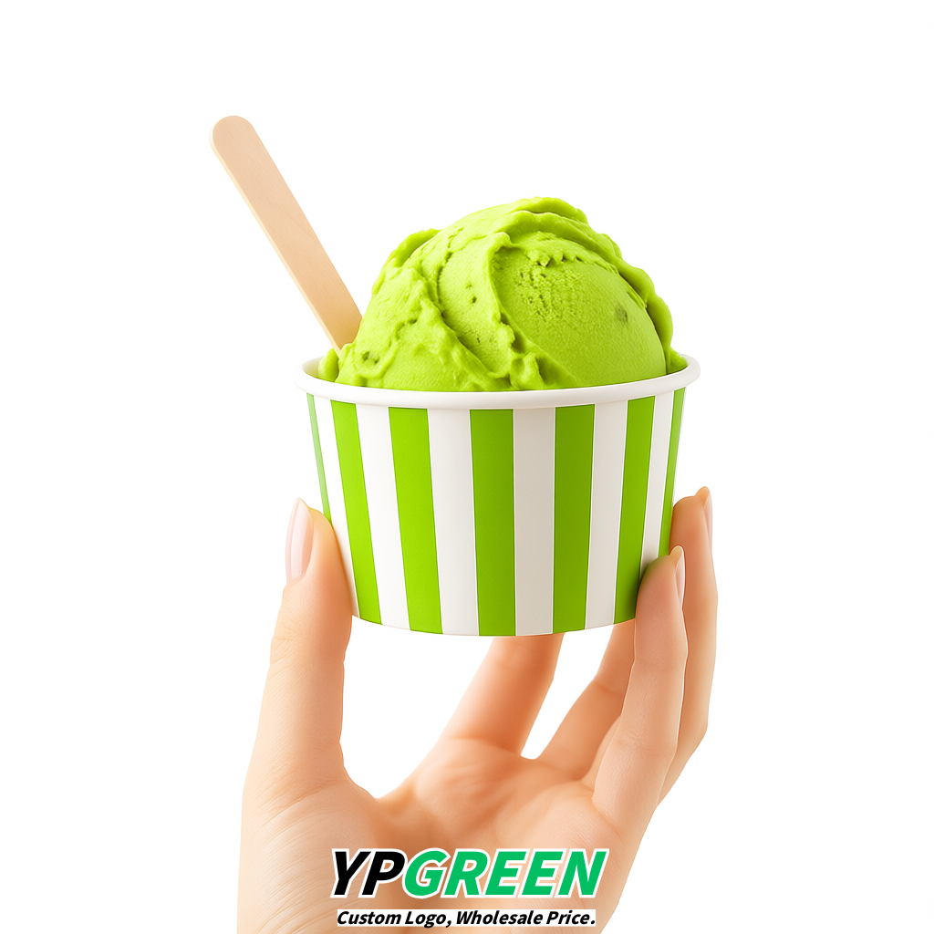 Lime Green Paper Gelato Takeaway Cup 2-10oz Disposable Ice Cream Bowls with Lids Factory