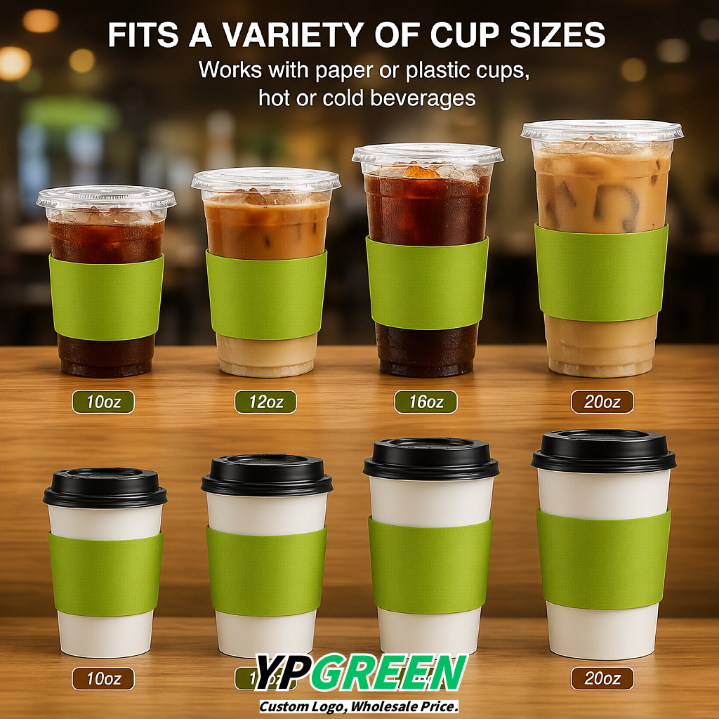 Lime Green Kraft Paper Coffee Cup Sleeves For 10, 12, 16, 20 oz Paper & Plastic Cups Factory