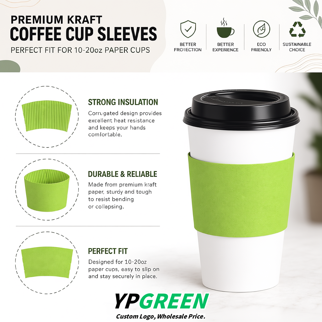 Lime Green Kraft Paper Coffee Cup Sleeves For 10, 12, 16, 20 oz Paper & Plastic Cups Factory