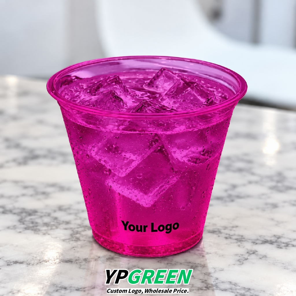 Magenta Iced Latte Plastic Cup 260ml Disposable Clear Cup 9.2×5.5×7.1cm