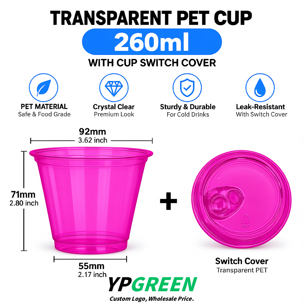 Magenta Iced Latte Plastic Cup 260ml Disposable Clear Cup 9.2×5.5×7.1cm