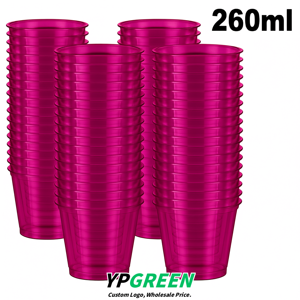 Magenta Iced Latte Plastic Cup 260ml Disposable Clear Cup 9.2×5.5×7.1cm