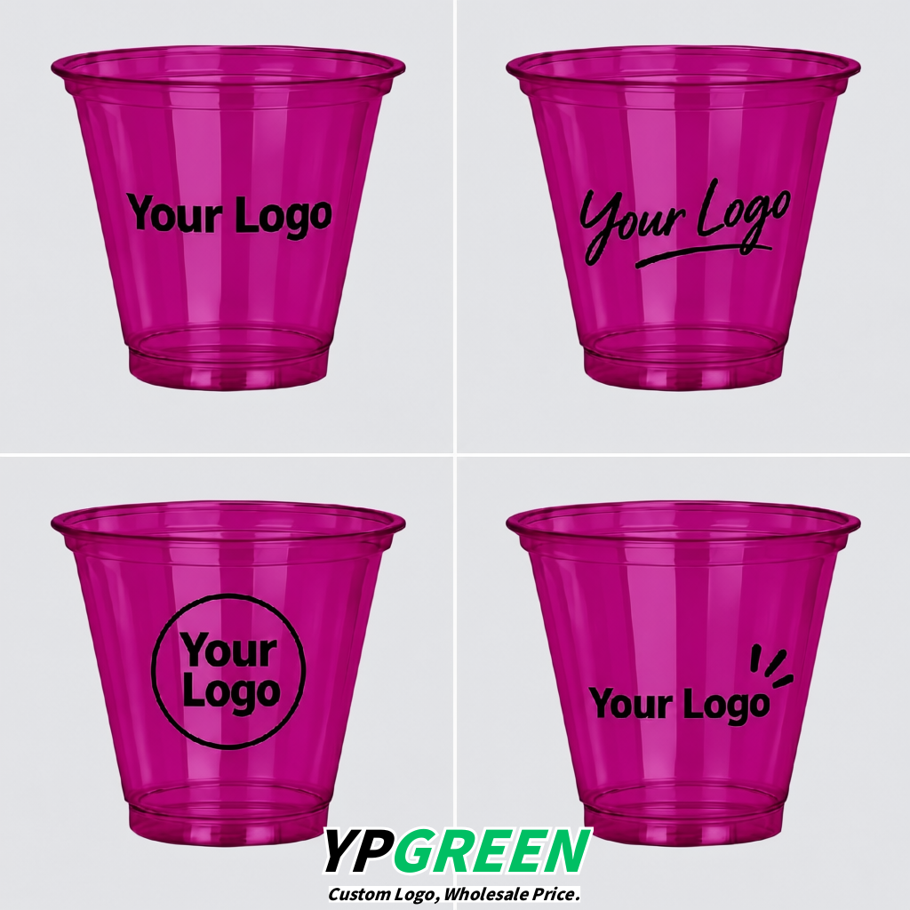 Magenta Iced Latte Plastic Cup 260ml Disposable Clear Cup 9.2×5.5×7.1cm