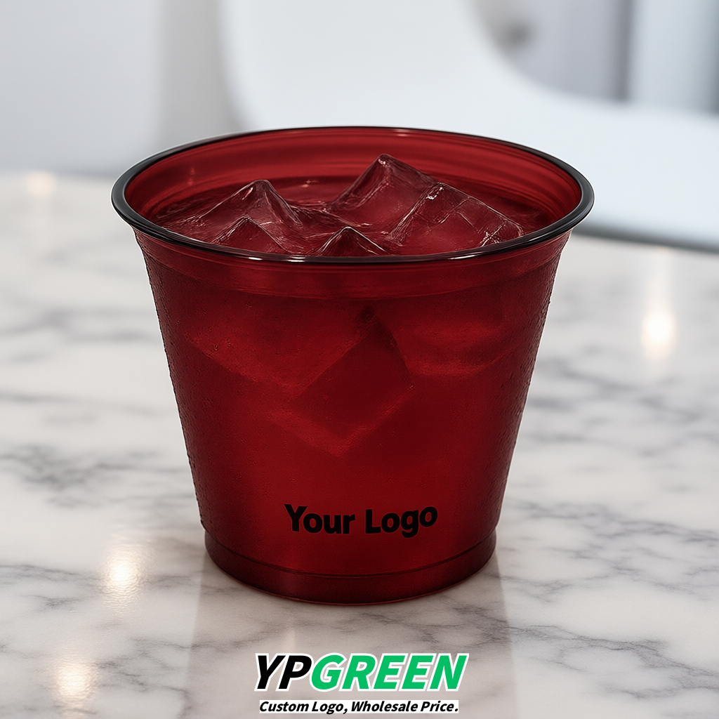 Maroon Iced Latte Plastic Cup 260ml Disposable Clear Cup 9.2×5.5×7.1cm