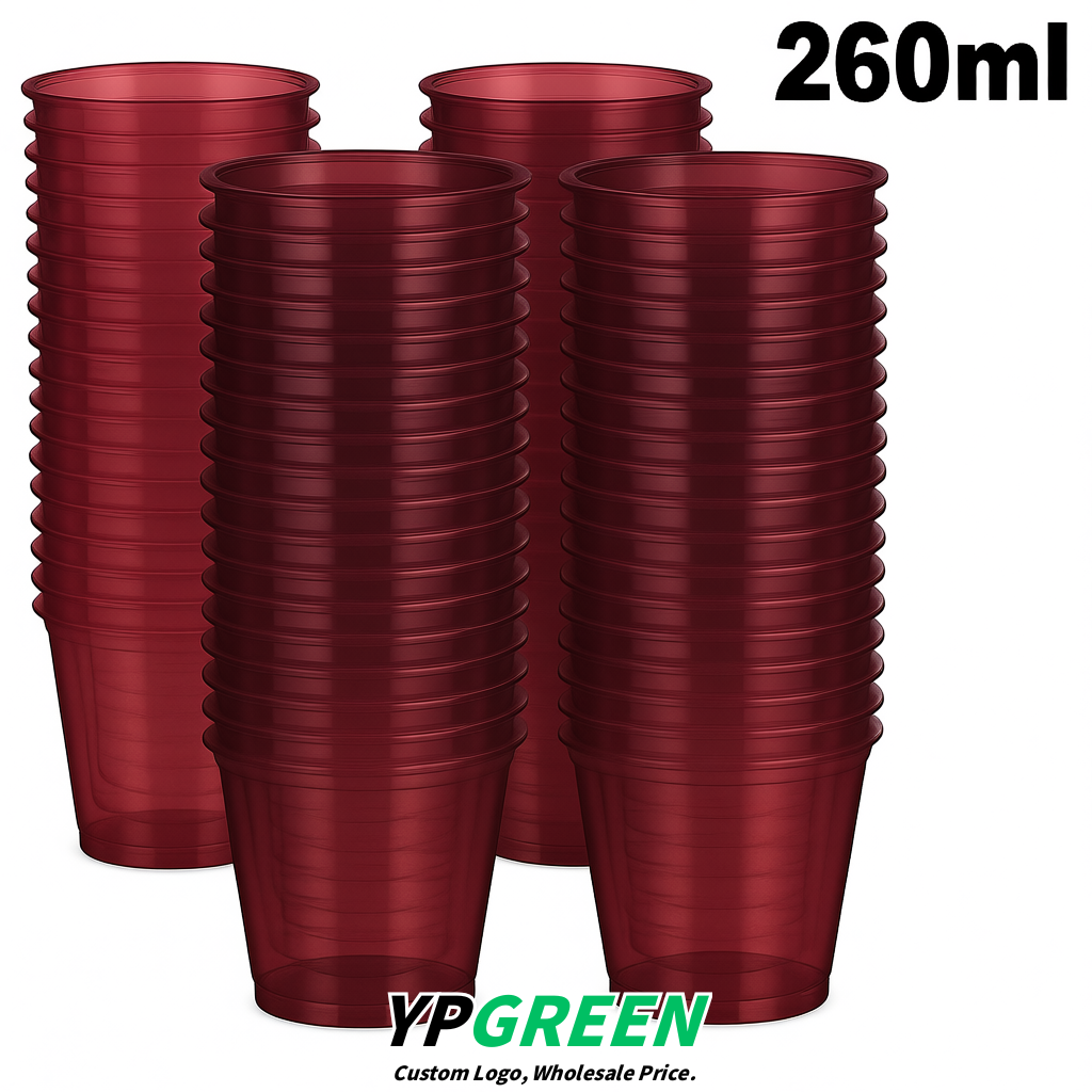 Maroon Iced Latte Plastic Cup 260ml Disposable Clear Cup 9.2×5.5×7.1cm