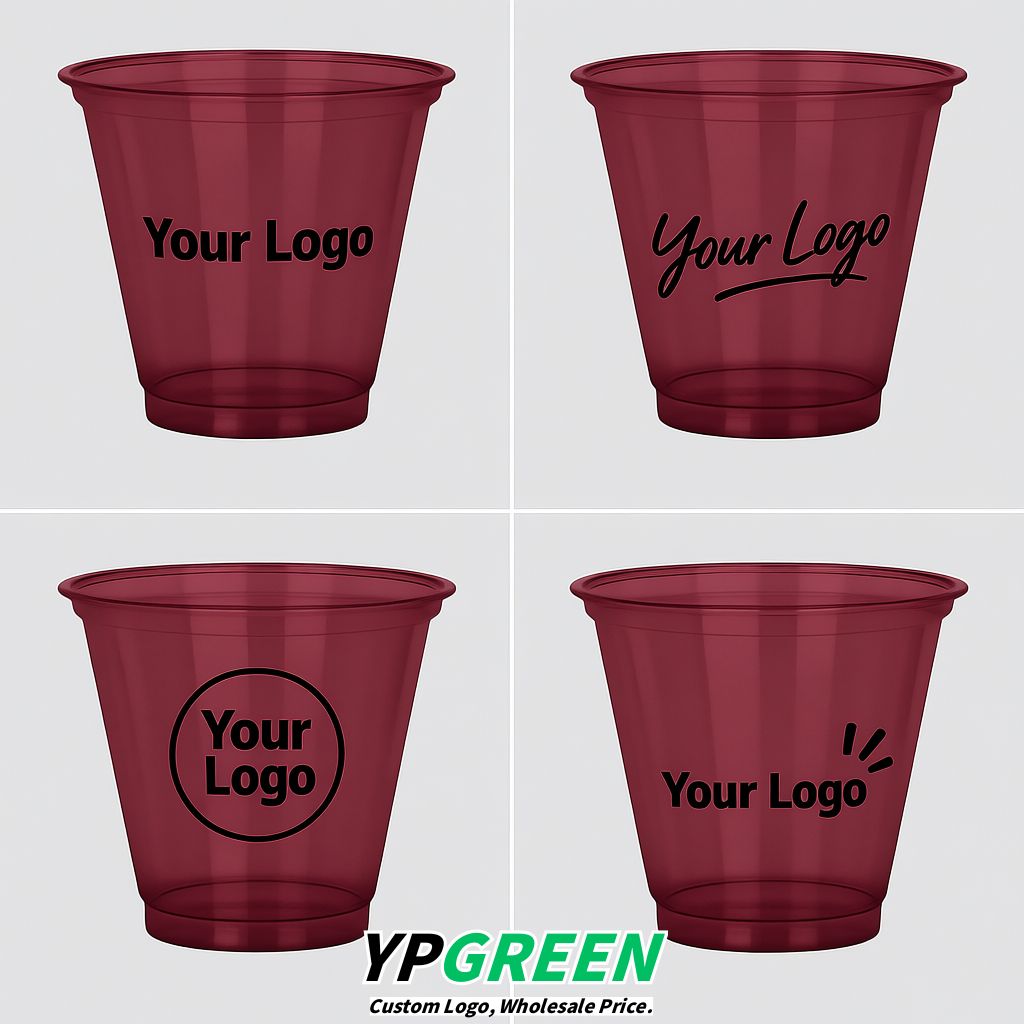 Maroon Iced Latte Plastic Cup 260ml Disposable Clear Cup 9.2×5.5×7.1cm