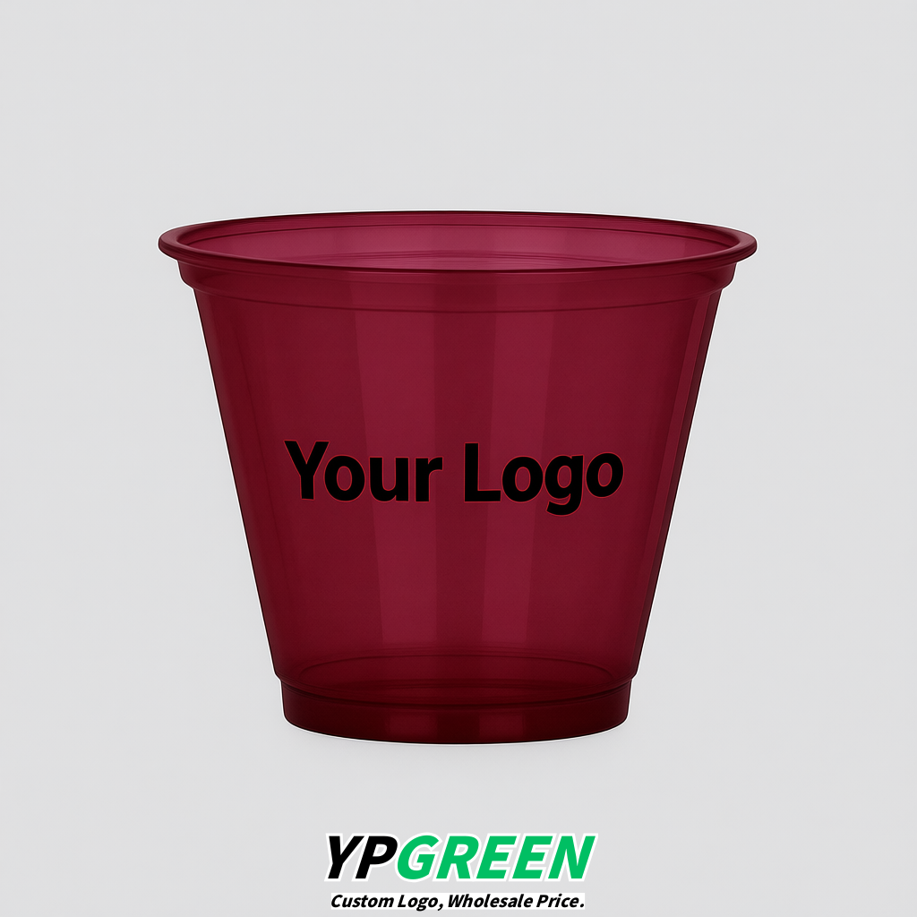 Maroon Iced Latte Plastic Cup 260ml Disposable Clear Cup 9.2×5.5×7.1cm