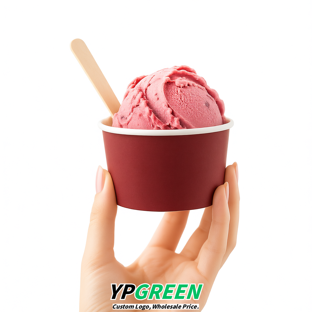 Maroon Paper Gelato Takeaway Cup 2-10oz Disposable Ice Cream Bowls with Lids Factory