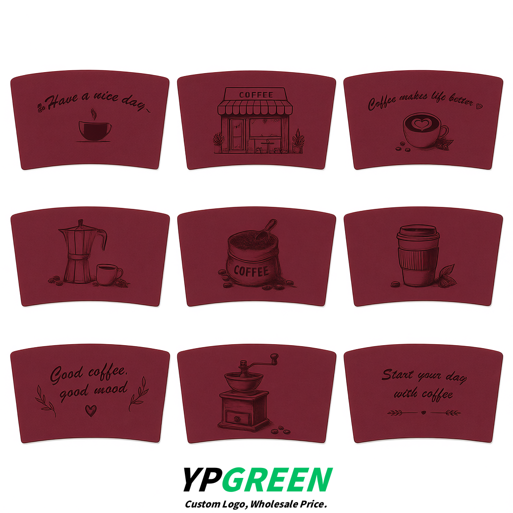 Maroon Kraft Paper Coffee Cup Sleeves For 10, 12, 16, 20 oz Paper & Plastic Cups Factory