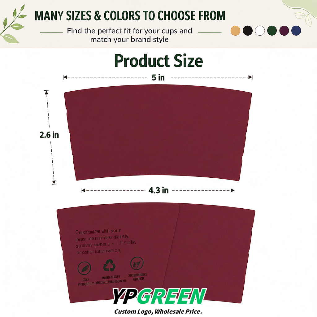 Maroon Kraft Paper Coffee Cup Sleeves For 10, 12, 16, 20 oz Paper & Plastic Cups Factory