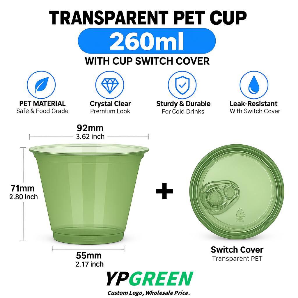 Matcha Green Iced Latte Plastic Cup 260ml Disposable Clear Cup 9.2×5.5×7.1cm