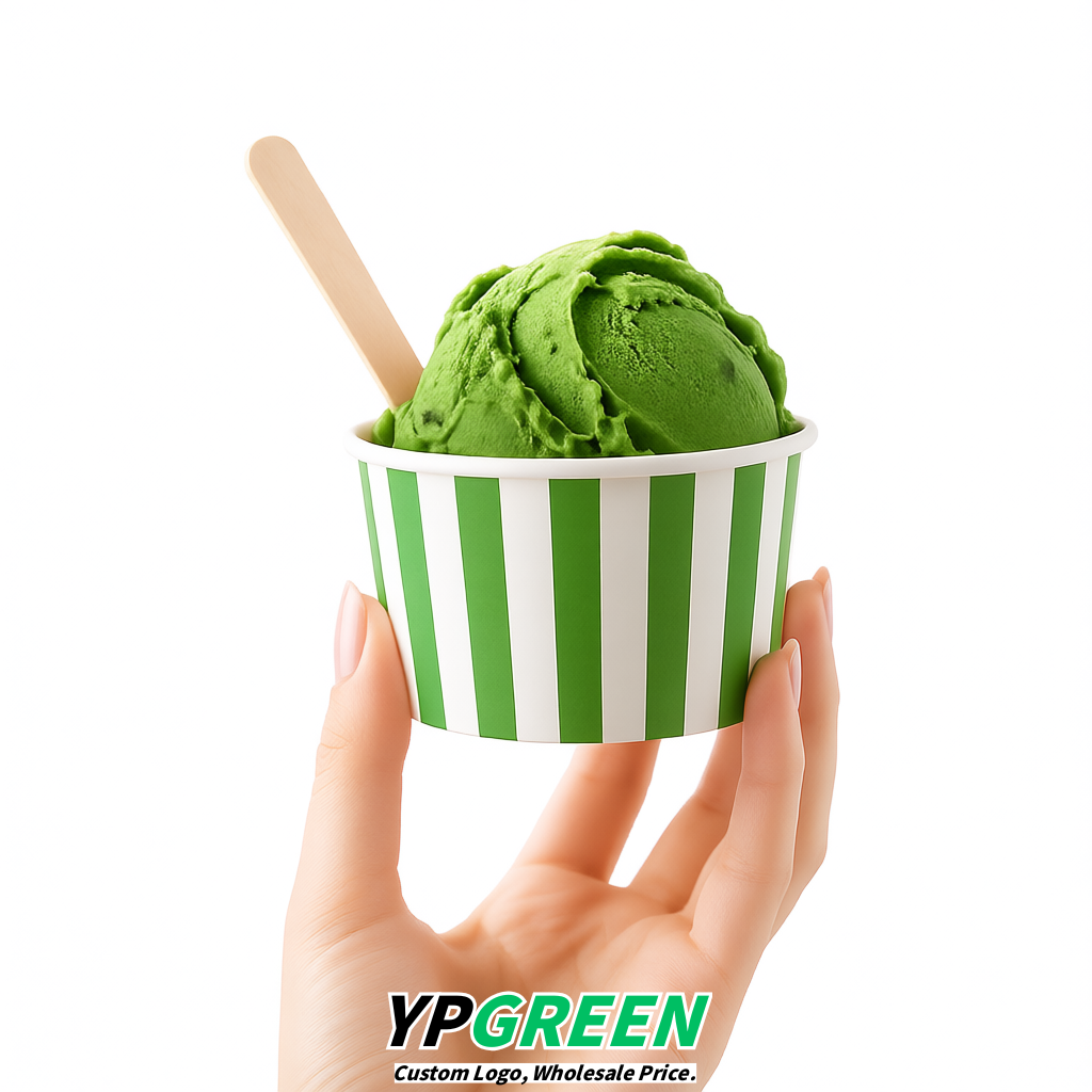 Matcha Green Paper Gelato Takeaway Cup 2-10oz Disposable Ice Cream Bowls with Lids Factory