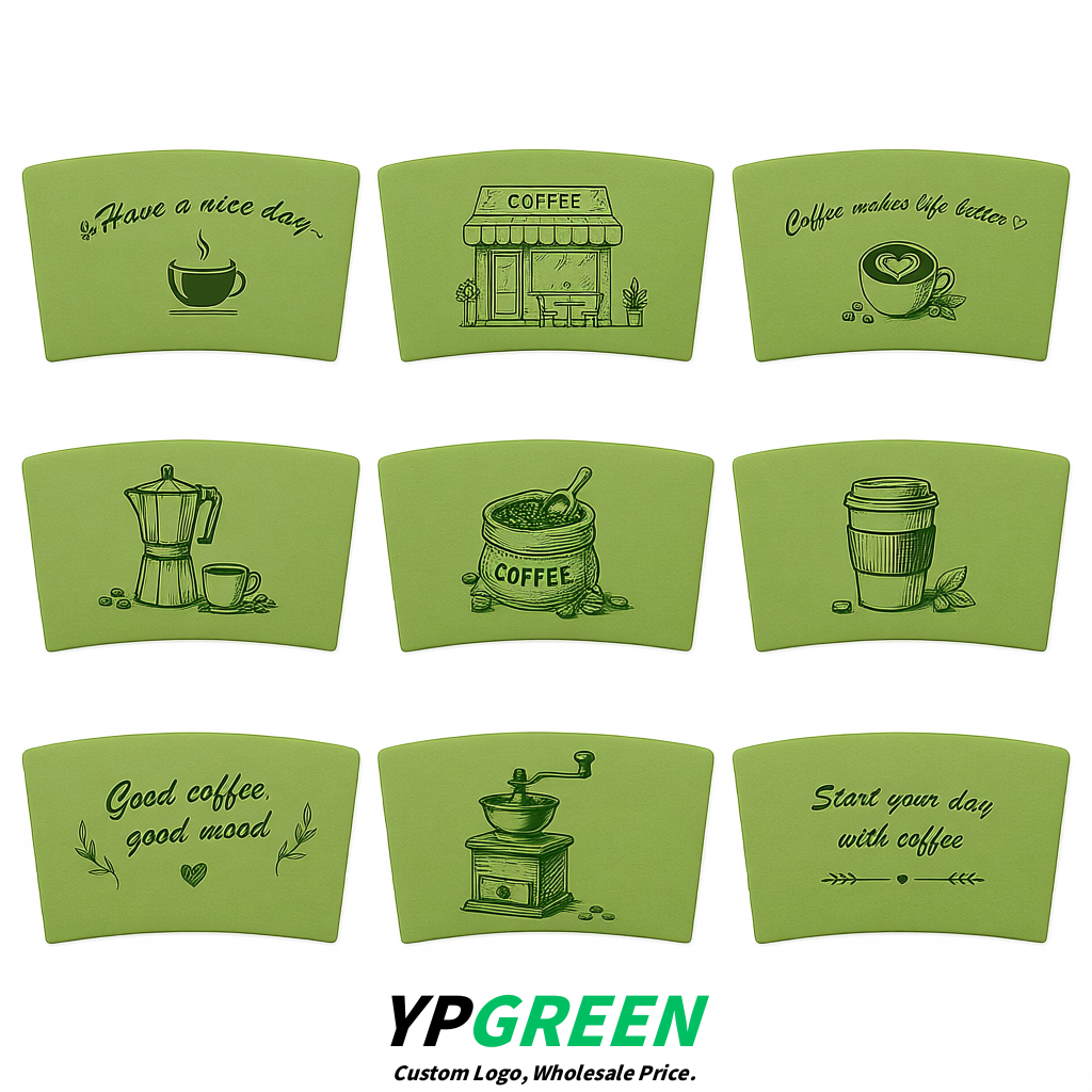 Matcha Green Kraft Paper Coffee Cup Sleeves For 10, 12, 16, 20 oz Paper & Plastic Cups Factory