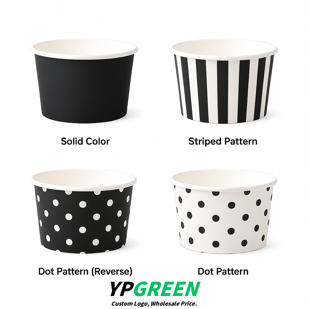 Matte Black Paper Gelato Takeaway Cup 2-10oz Disposable Ice Cream Bowls with Lids Factory