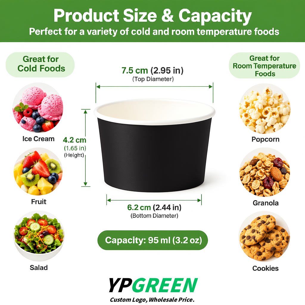 Matte Black Paper Gelato Takeaway Cup 2-10oz Disposable Ice Cream Bowls with Lids Factory