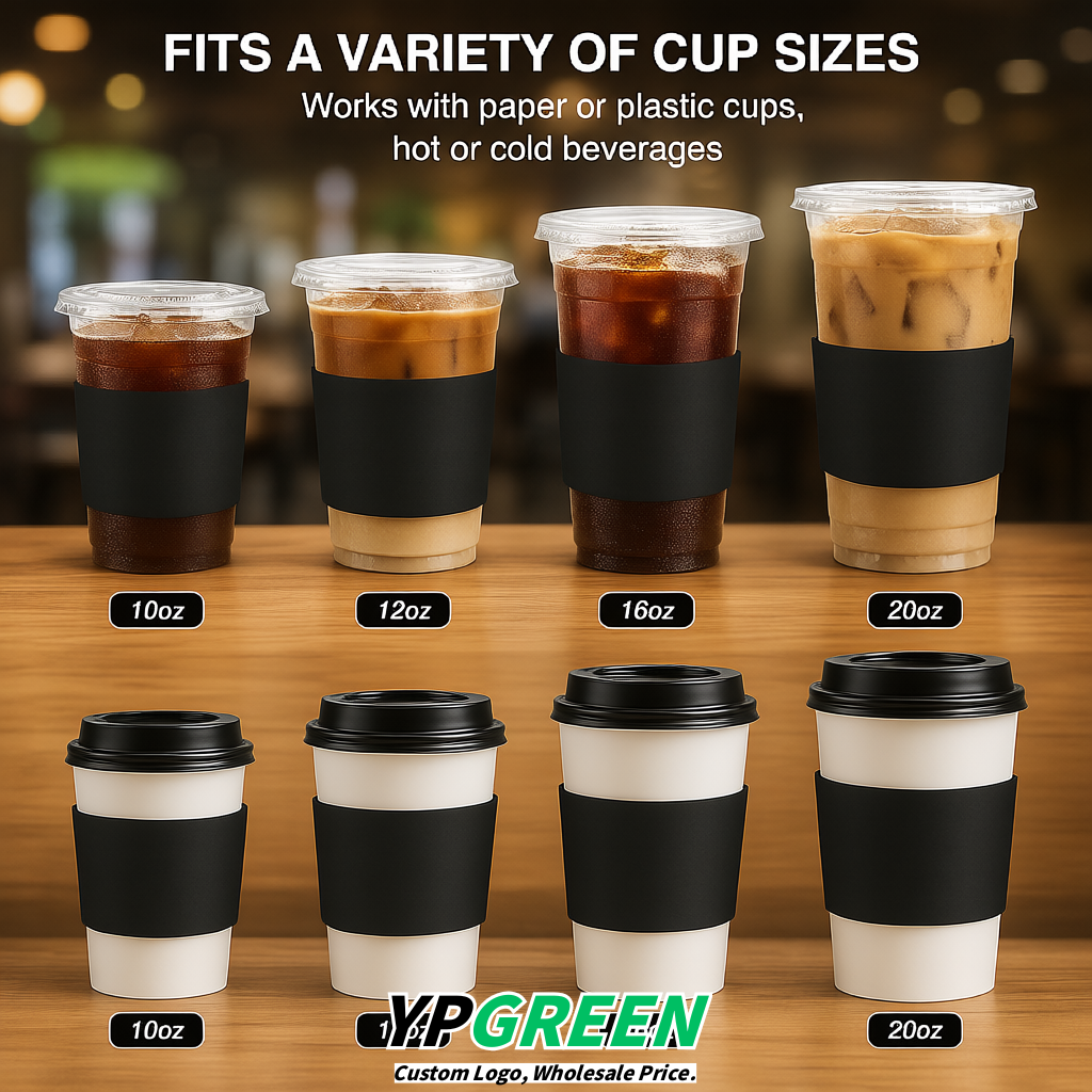 Matte Black Kraft Paper Coffee Cup Sleeves For 10, 12, 16, 20 oz Paper & Plastic Cups Factory