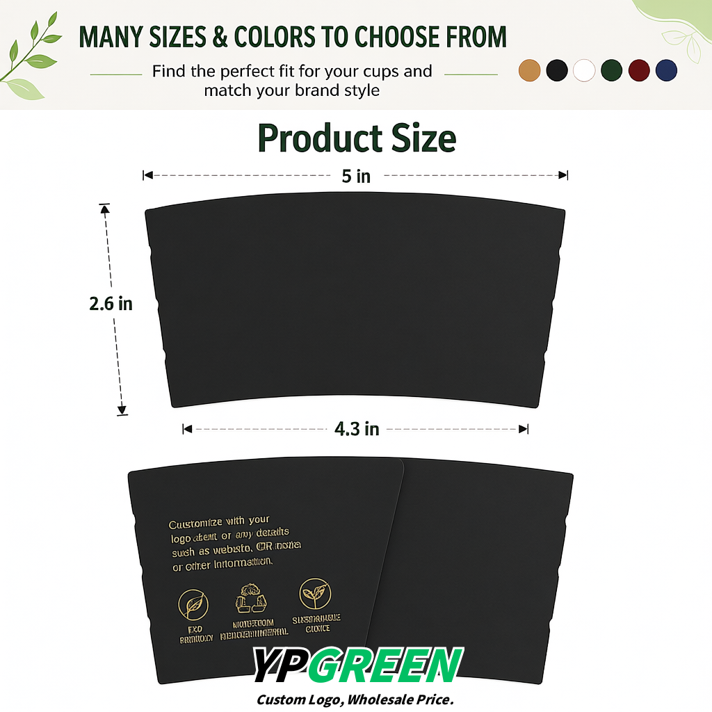 Matte Black Kraft Paper Coffee Cup Sleeves For 10, 12, 16, 20 oz Paper & Plastic Cups Factory