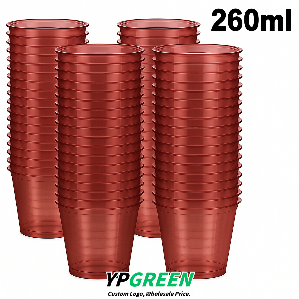 Matte Red Iced Latte Plastic Cup 260ml Disposable Clear Cup 9.2×5.5×7.1cm