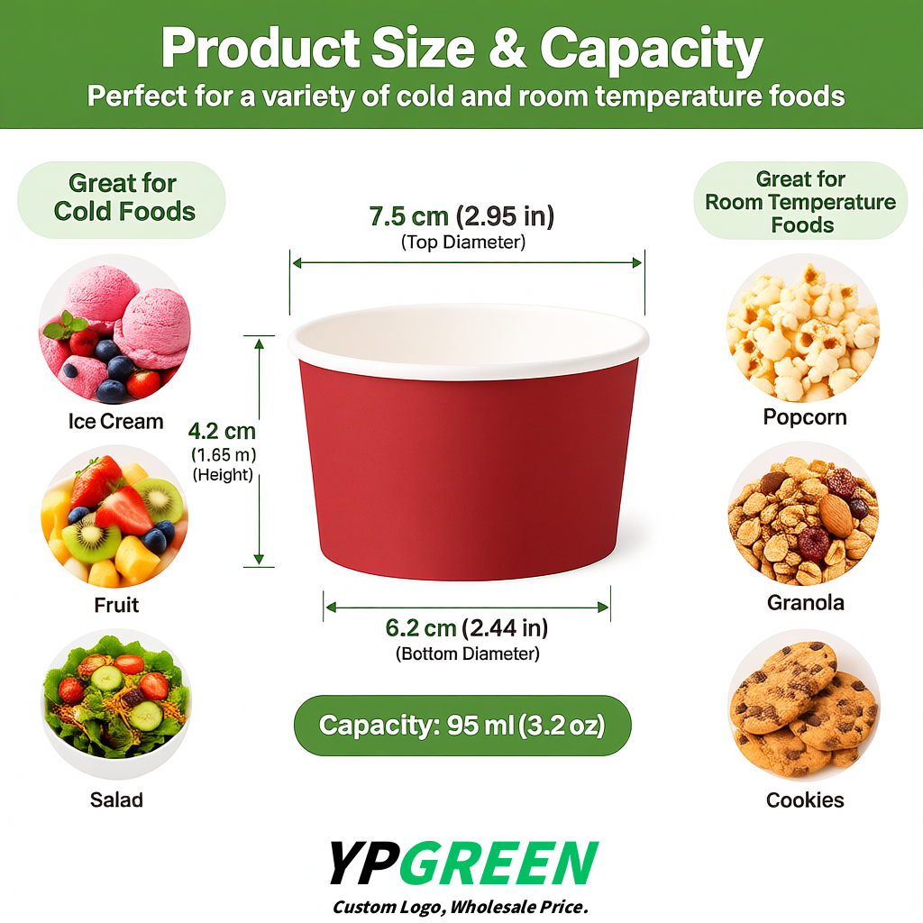 Matte Red Paper Gelato Takeaway Cup 2-10oz Disposable Ice Cream Bowls with Lids Factory