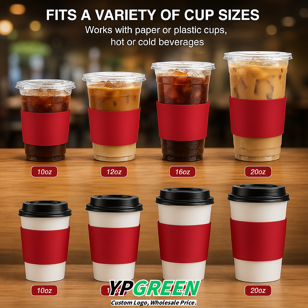 Matte Red Kraft Paper Coffee Cup Sleeves For 10, 12, 16, 20 oz Paper & Plastic Cups Factory