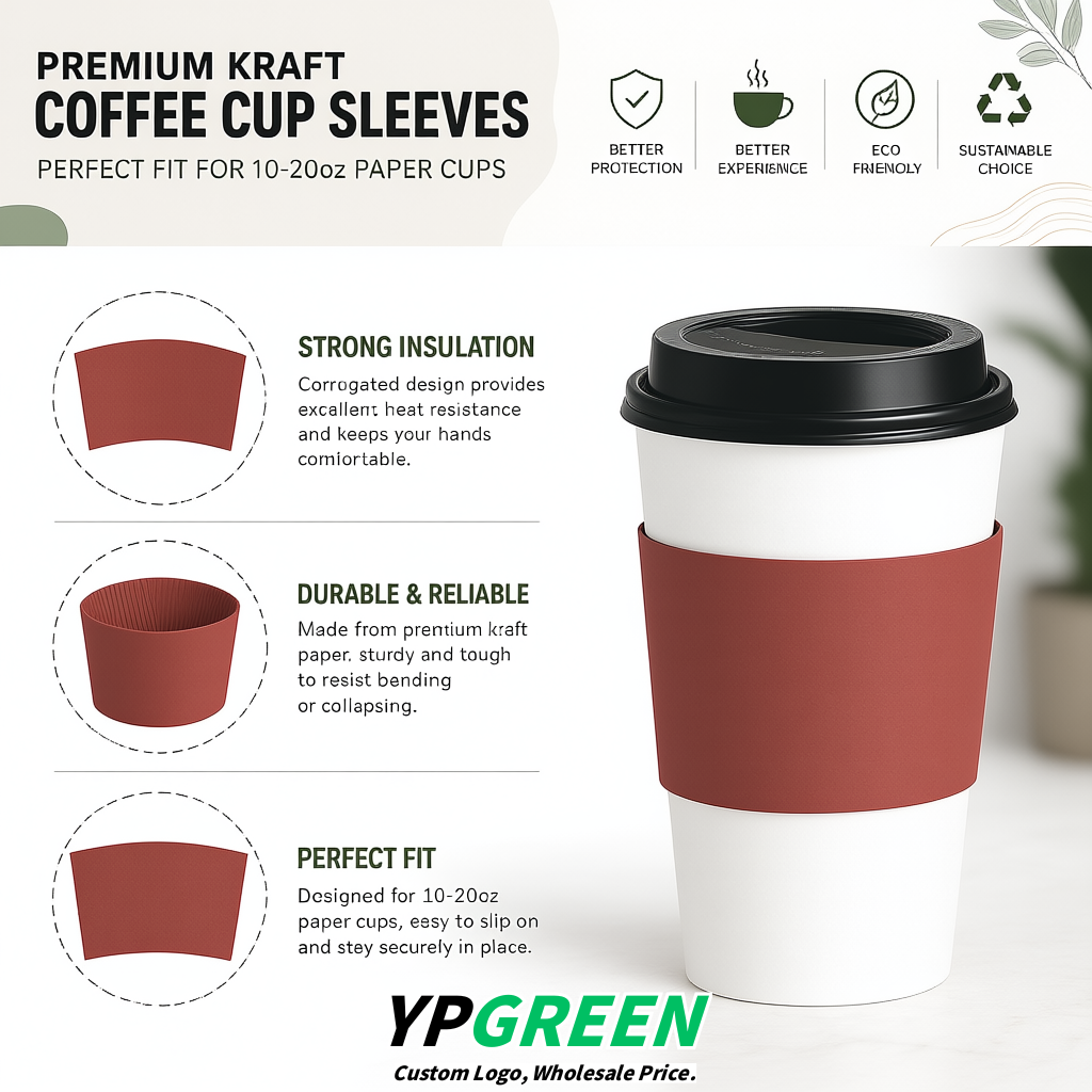 Matte Red Kraft Paper Coffee Cup Sleeves For 10, 12, 16, 20 oz Paper & Plastic Cups Factory