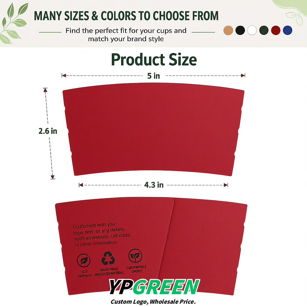 Matte Red Kraft Paper Coffee Cup Sleeves For 10, 12, 16, 20 oz Paper & Plastic Cups Factory