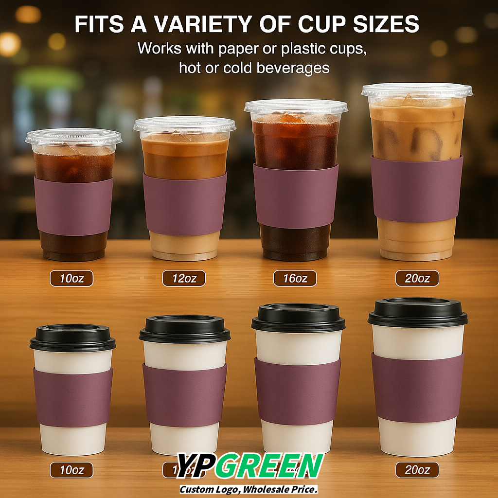 Mauve Kraft Paper Coffee Cup Sleeves For 10, 12, 16, 20 oz Paper & Plastic Cups Factory