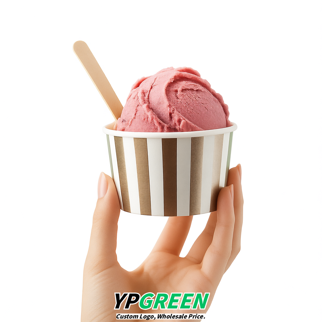 Metallic Paper Gelato Takeaway Cup 2-10oz Disposable Ice Cream Bowls with Lids Factory