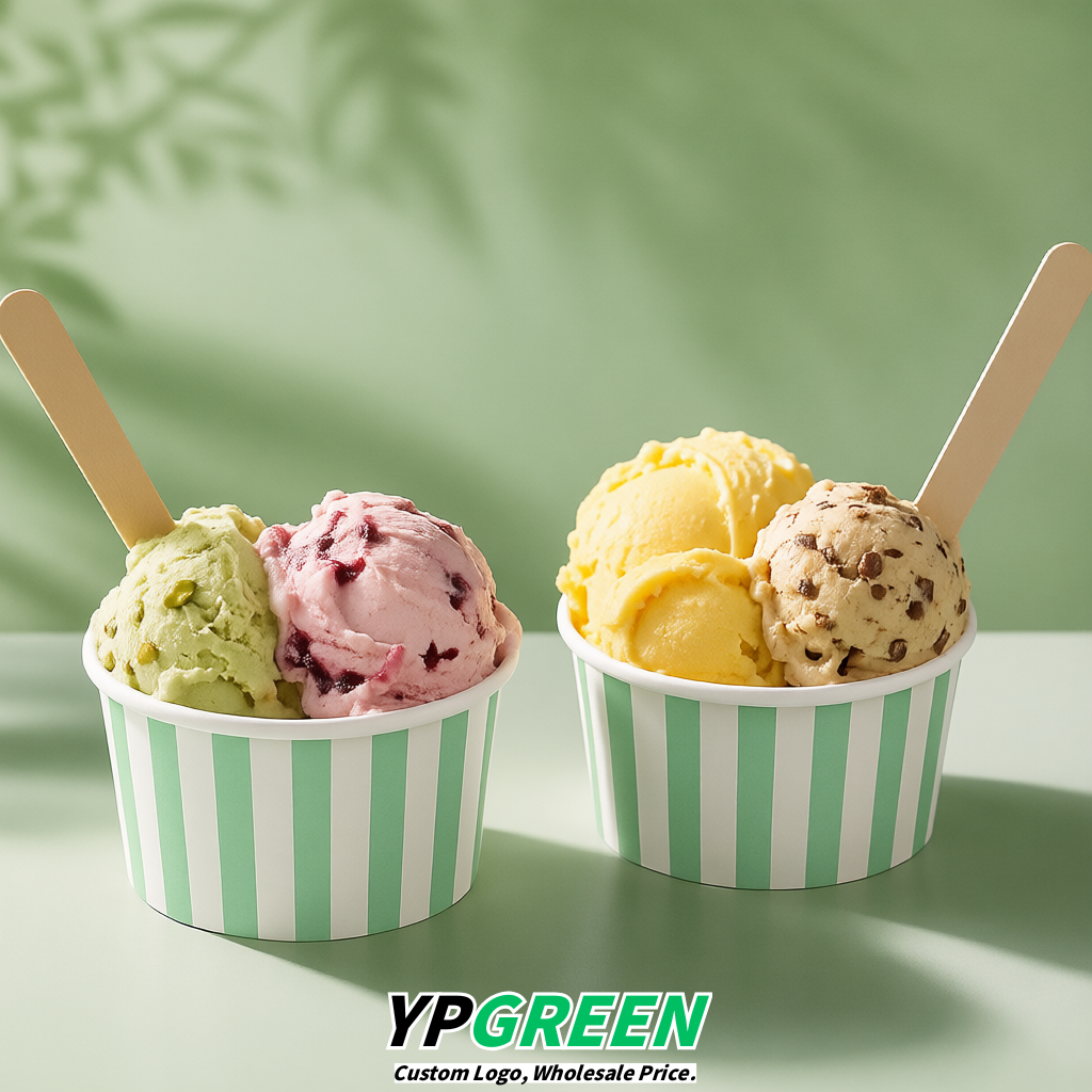 Mint Green Paper Gelato Takeaway Cup 2-10oz Disposable Ice Cream Bowls with Lids Factory