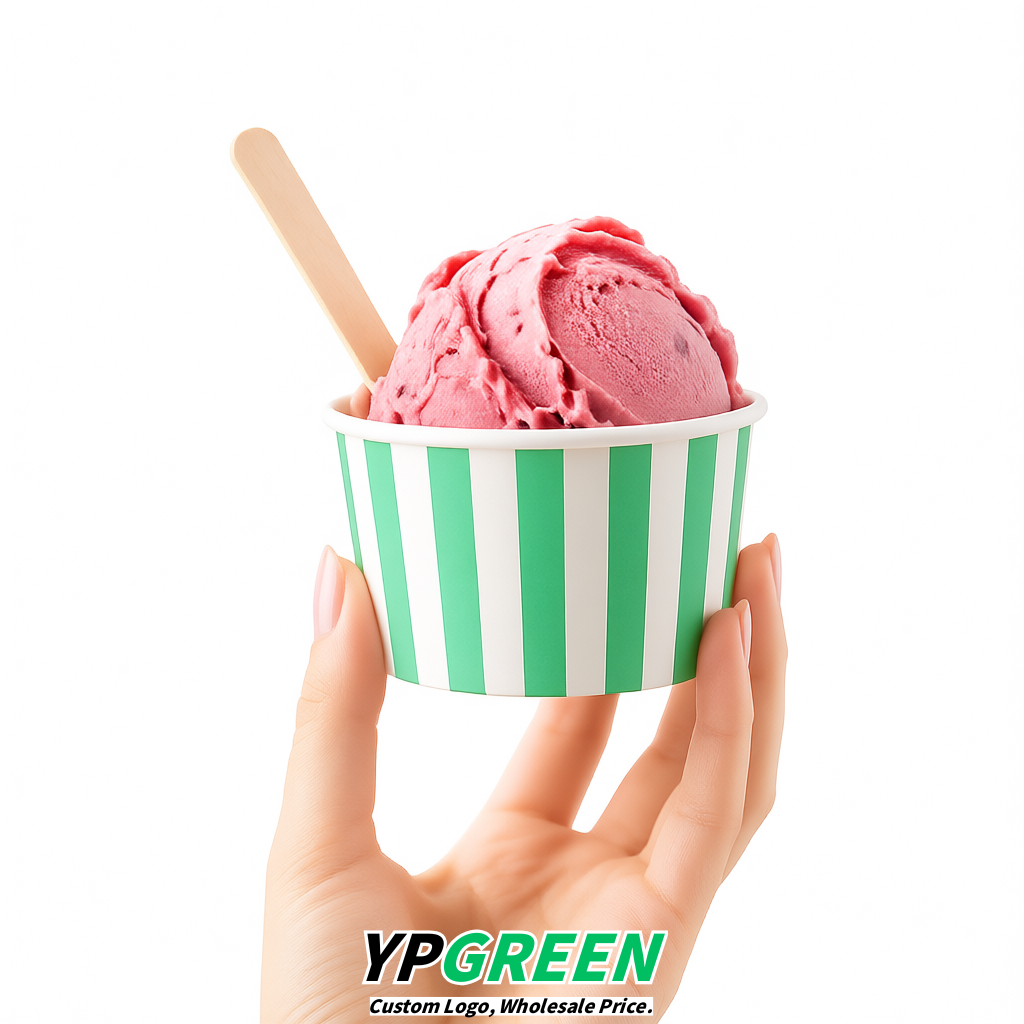 Mint Green Paper Gelato Takeaway Cup 2-10oz Disposable Ice Cream Bowls with Lids Factory