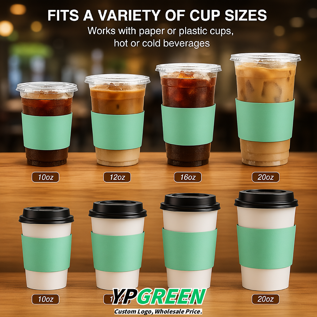 Mint Green Kraft Paper Coffee Cup Sleeves For 10, 12, 16, 20 oz Paper & Plastic Cups Factory