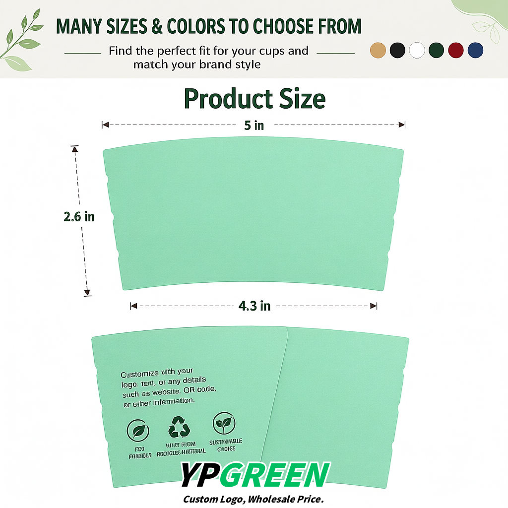 Mint Green Kraft Paper Coffee Cup Sleeves For 10, 12, 16, 20 oz Paper & Plastic Cups Factory