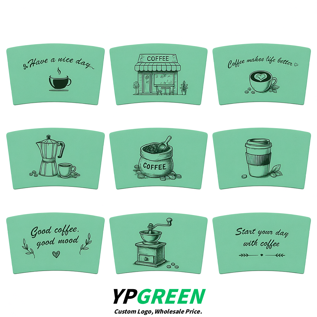Mint Green Kraft Paper Coffee Cup Sleeves For 10, 12, 16, 20 oz Paper & Plastic Cups Factory
